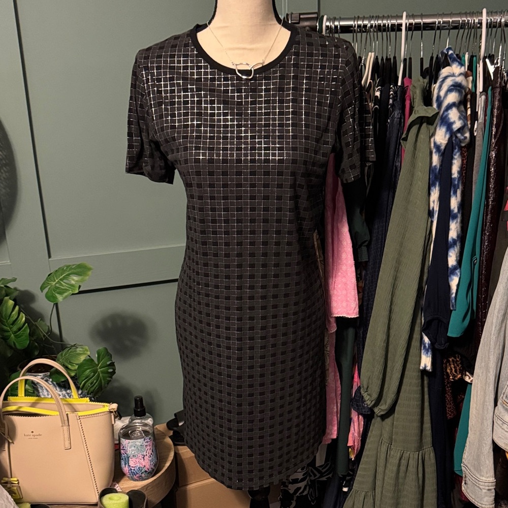 Theory Black Grid Pattern Mini Dress
